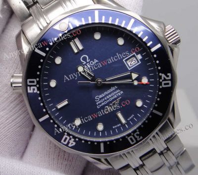 Seamaster Omega Replica Watches James Bond 007 Stainless Steel Blue Face Watch